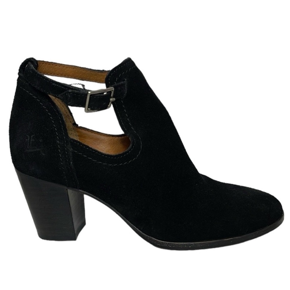 FRYE Meghan Black Suede Booties Boots Cutout Heels Business Party Comfortable